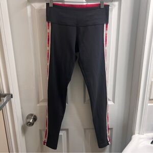 Lululemon Athletica Dark Grey Full Length Leggings Pink White Accents Stripes